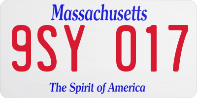 MA license plate 9SY017