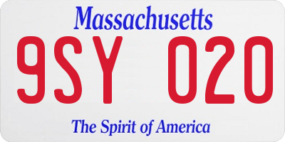 MA license plate 9SY020