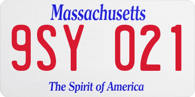 MA license plate 9SY021