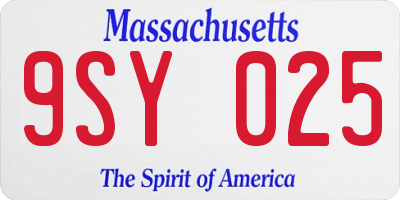 MA license plate 9SY025