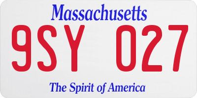 MA license plate 9SY027