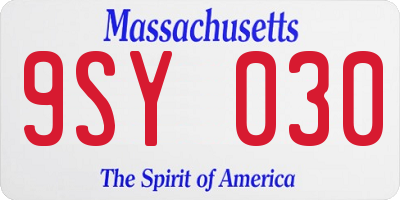 MA license plate 9SY030