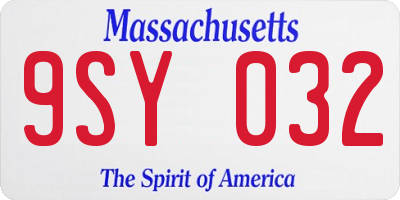MA license plate 9SY032