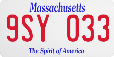 MA license plate 9SY033
