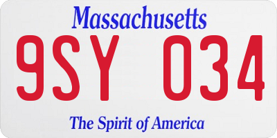 MA license plate 9SY034