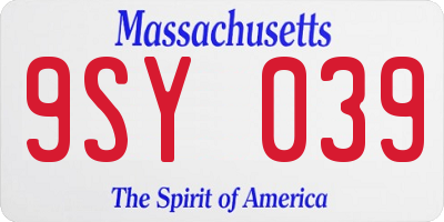 MA license plate 9SY039