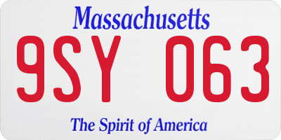 MA license plate 9SY063