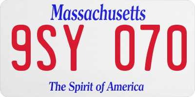 MA license plate 9SY070