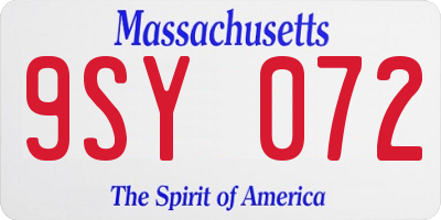 MA license plate 9SY072