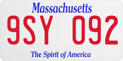 MA license plate 9SY092