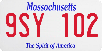 MA license plate 9SY102