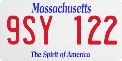 MA license plate 9SY122