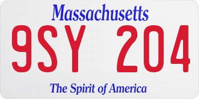 MA license plate 9SY204