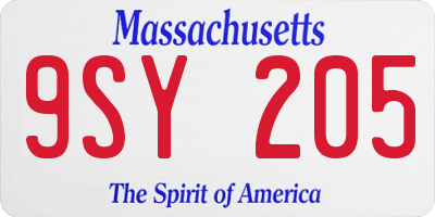 MA license plate 9SY205