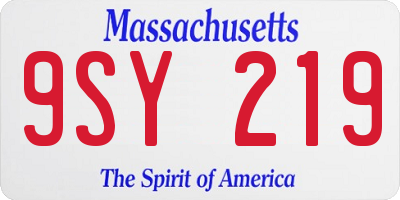 MA license plate 9SY219