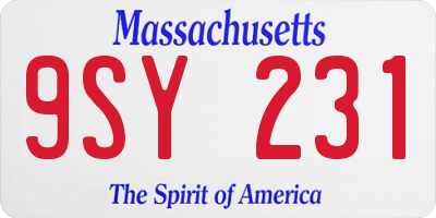 MA license plate 9SY231