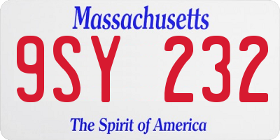 MA license plate 9SY232