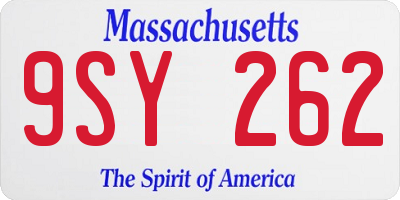 MA license plate 9SY262