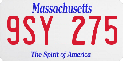 MA license plate 9SY275
