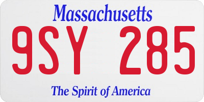MA license plate 9SY285