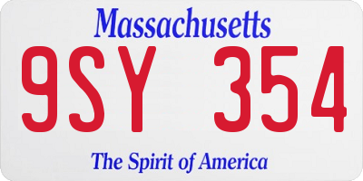 MA license plate 9SY354