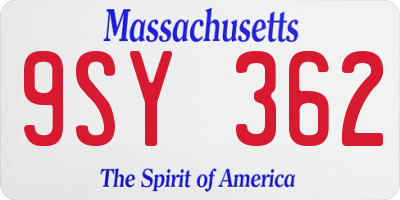 MA license plate 9SY362