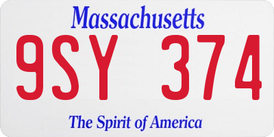 MA license plate 9SY374