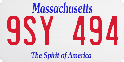 MA license plate 9SY494