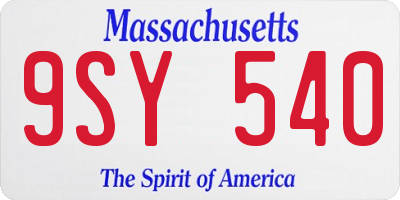 MA license plate 9SY540