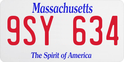 MA license plate 9SY634