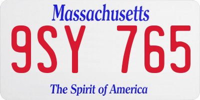 MA license plate 9SY765