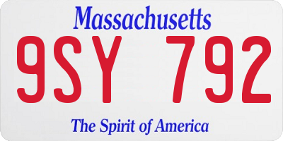 MA license plate 9SY792