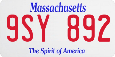 MA license plate 9SY892