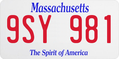 MA license plate 9SY981