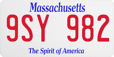MA license plate 9SY982