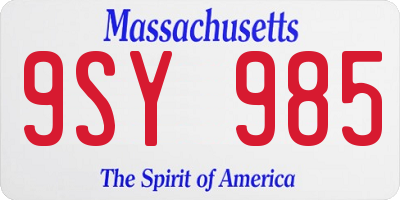 MA license plate 9SY985