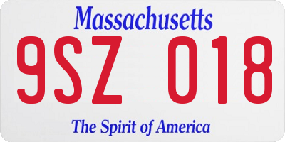 MA license plate 9SZ018