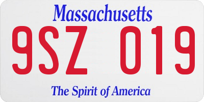 MA license plate 9SZ019