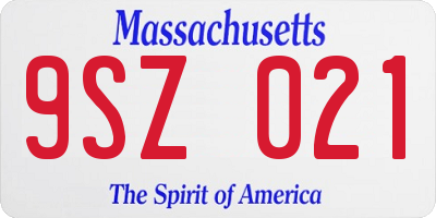 MA license plate 9SZ021