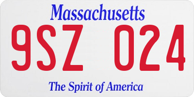 MA license plate 9SZ024