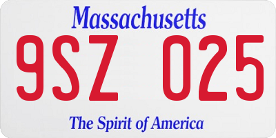 MA license plate 9SZ025