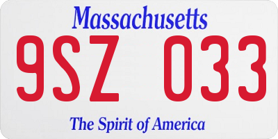 MA license plate 9SZ033