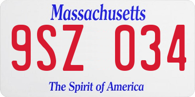 MA license plate 9SZ034