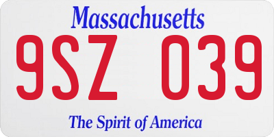 MA license plate 9SZ039