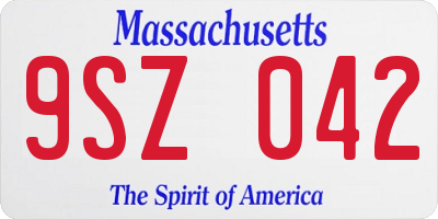 MA license plate 9SZ042
