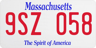 MA license plate 9SZ058