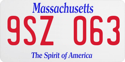 MA license plate 9SZ063