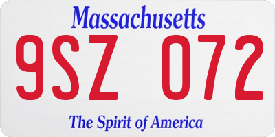 MA license plate 9SZ072
