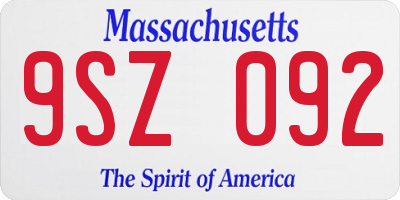 MA license plate 9SZ092