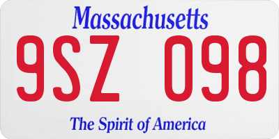 MA license plate 9SZ098